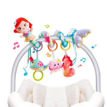 Koty Carseat Toys Hanging, Blue Mermaid Stroller Toys For Babies 0-6 Months, Baby Car Seat Toy With Crinkle, Teether, Music Box,