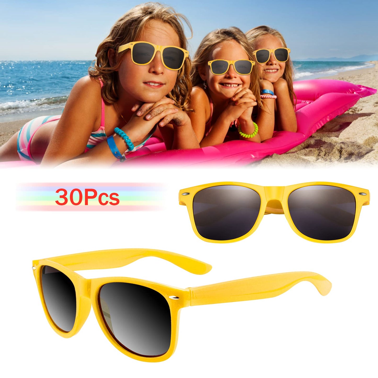 Fepito 30 Pieces Party Sunglasses Bulk For Birthday Party Supplies Treat Bag Fillers For Beach Pool Party Toys, Yellow