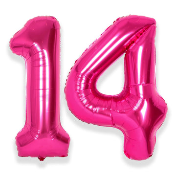 Suwen 40 Inch Hot Pink Large 14 Number Balloons Big Foil Helium Number Balloons 0-9 Jumbo Happy 14Th Mylar Birthday Party Decora