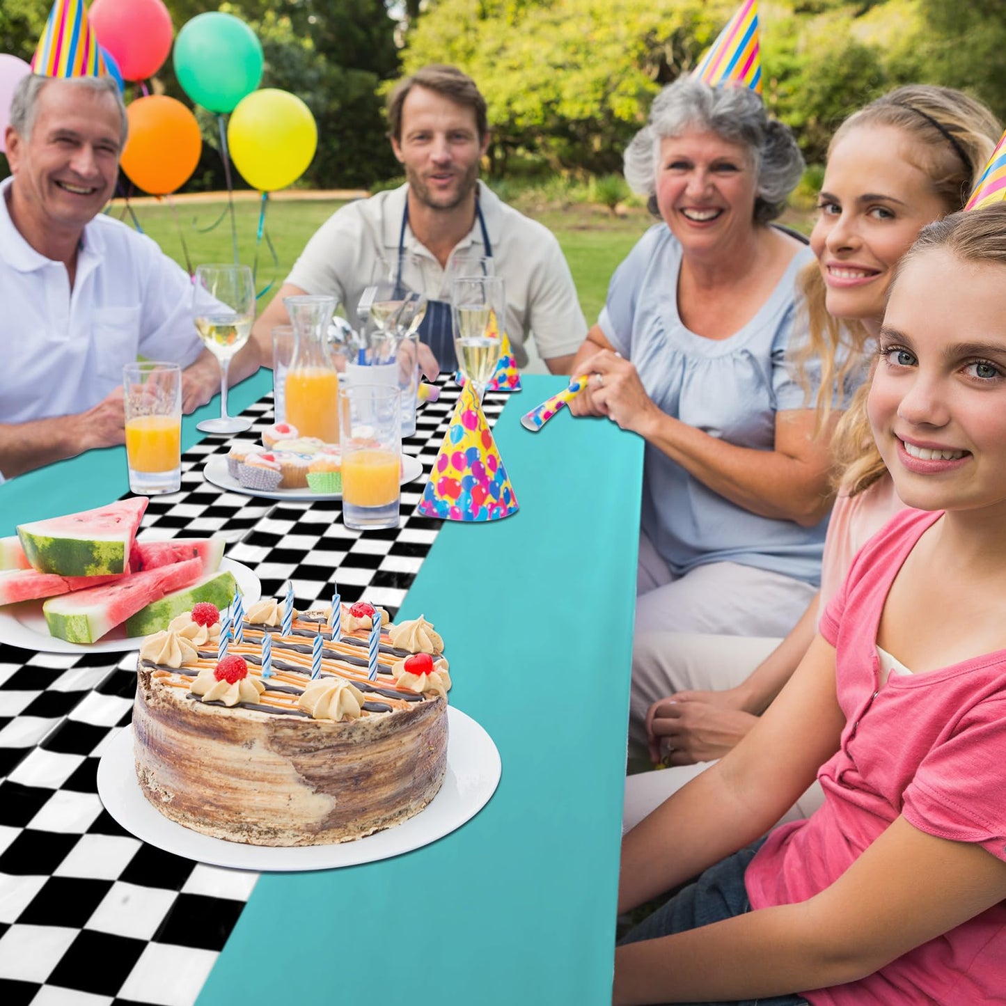 Irenare Car Birthday Party Supplies Racing Decorations 50S Party Tablecloth Racetrack Table Runner Table Covers For Kids Boy Car Theme Birthday Decor, 54 X 108 Inch(Cyan,6 Sheets)