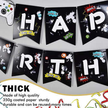 Wernnsai Watercolor Video Game Birthday Banner - Gaming Birthday Party Decorations For Boys Kids Game Themed Party Supplies Pre-Assembled Bunting Garland Hanging Wall Decor