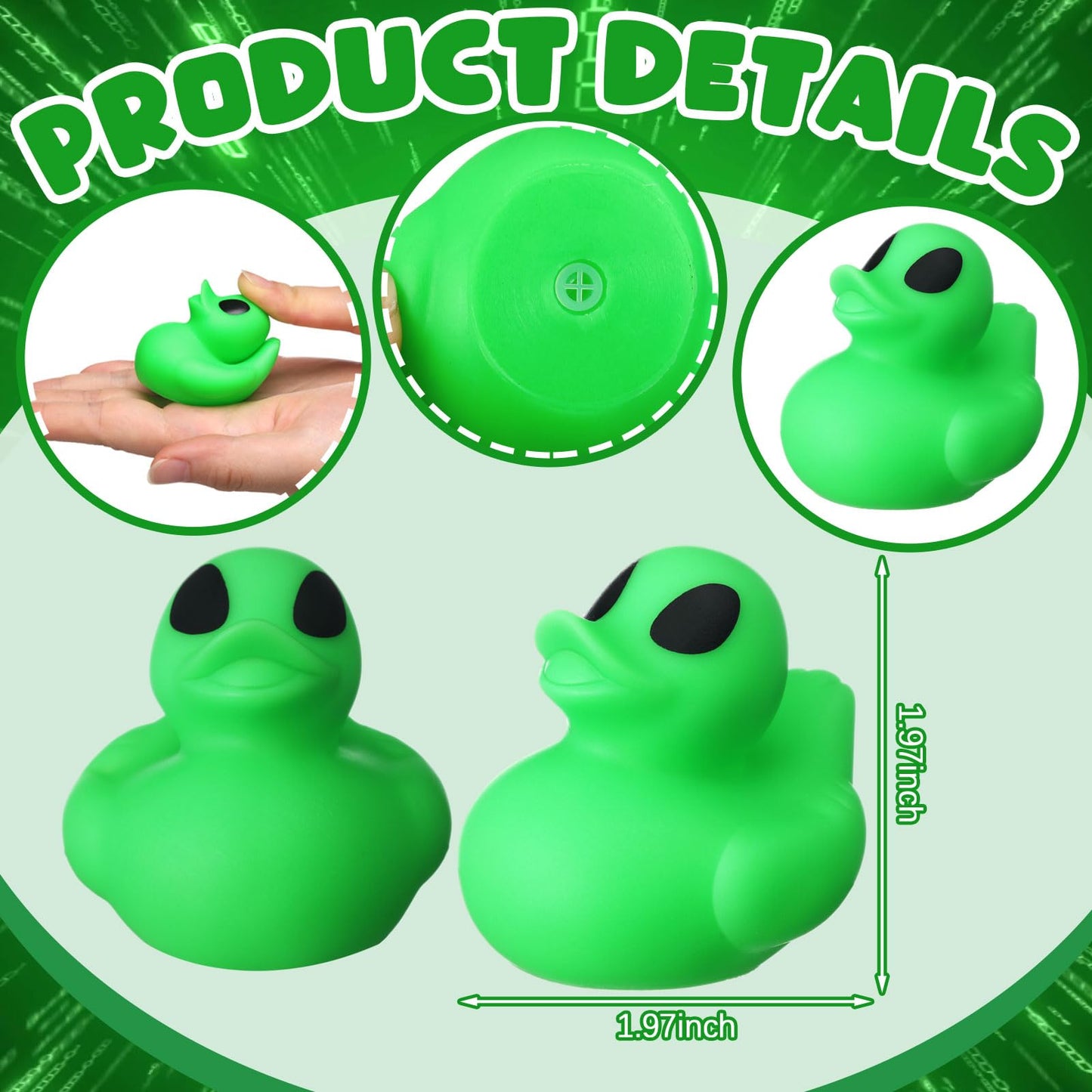 Leyndo 24 Pcs Alien Birthday Party Decoration Favors Alien Rubber Duck Bulk for Bathtub Floating Pool Squeaky Green Duck for Gifts Party Supplies