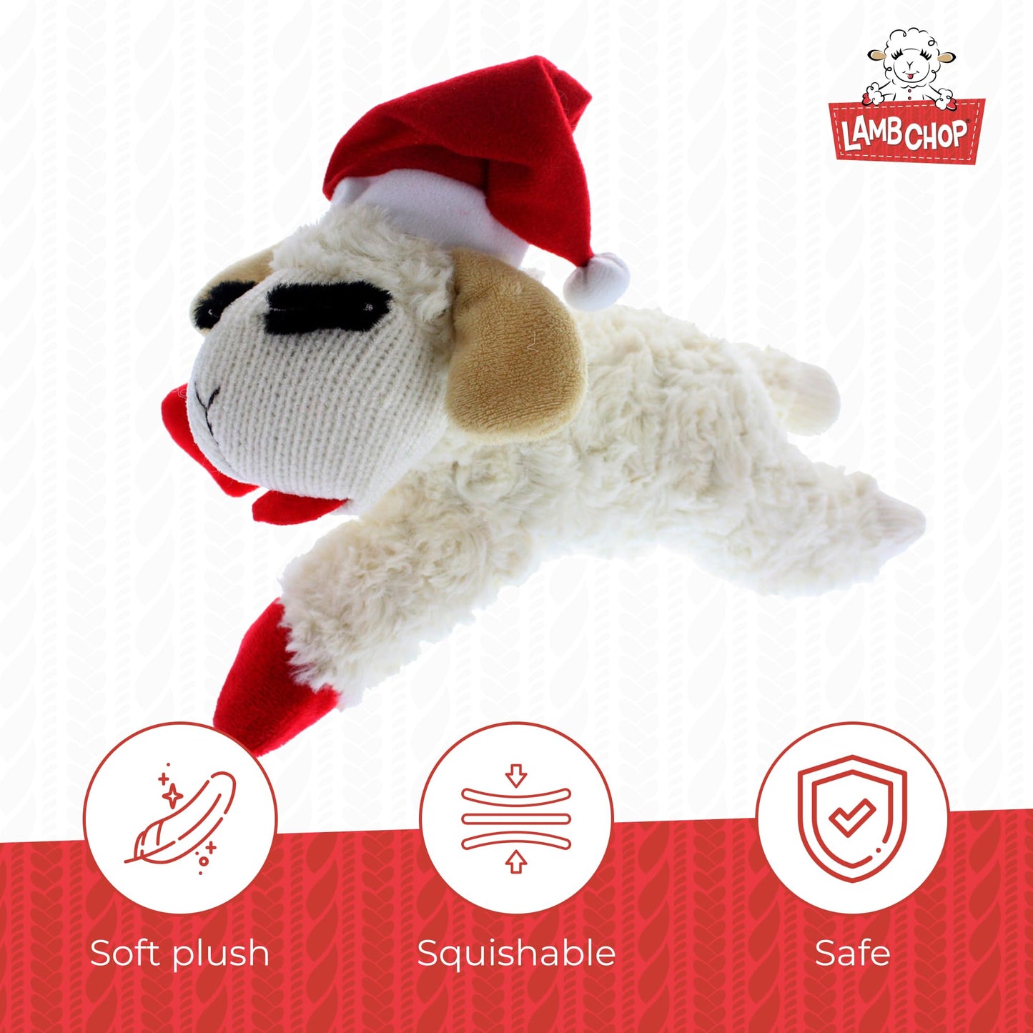 Multipet Lamb Chop Dog Plush Toy W/Santa Hat - Squeaky Dog Toy For All Dogs - Extra Soft Plush Dog Toy - Stuffed Animal Dog Toy