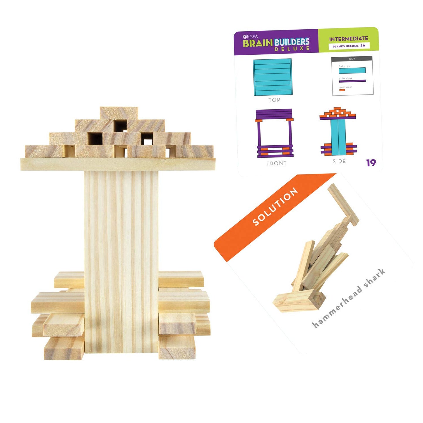 Mindware Keva Brain Builders Deluxe: Stem Building Toy Includes 75 Keva Planks, 40 Puzzle Cards, 8 Design Cards, 3D Building Ski
