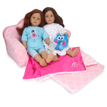 Sophia'S 2-In-1 Plush Lightweight Moroccan Print Pull-Out Sofa Couch Converts To A Bed, Fits Two 18 Inch Dolls, Light Pink