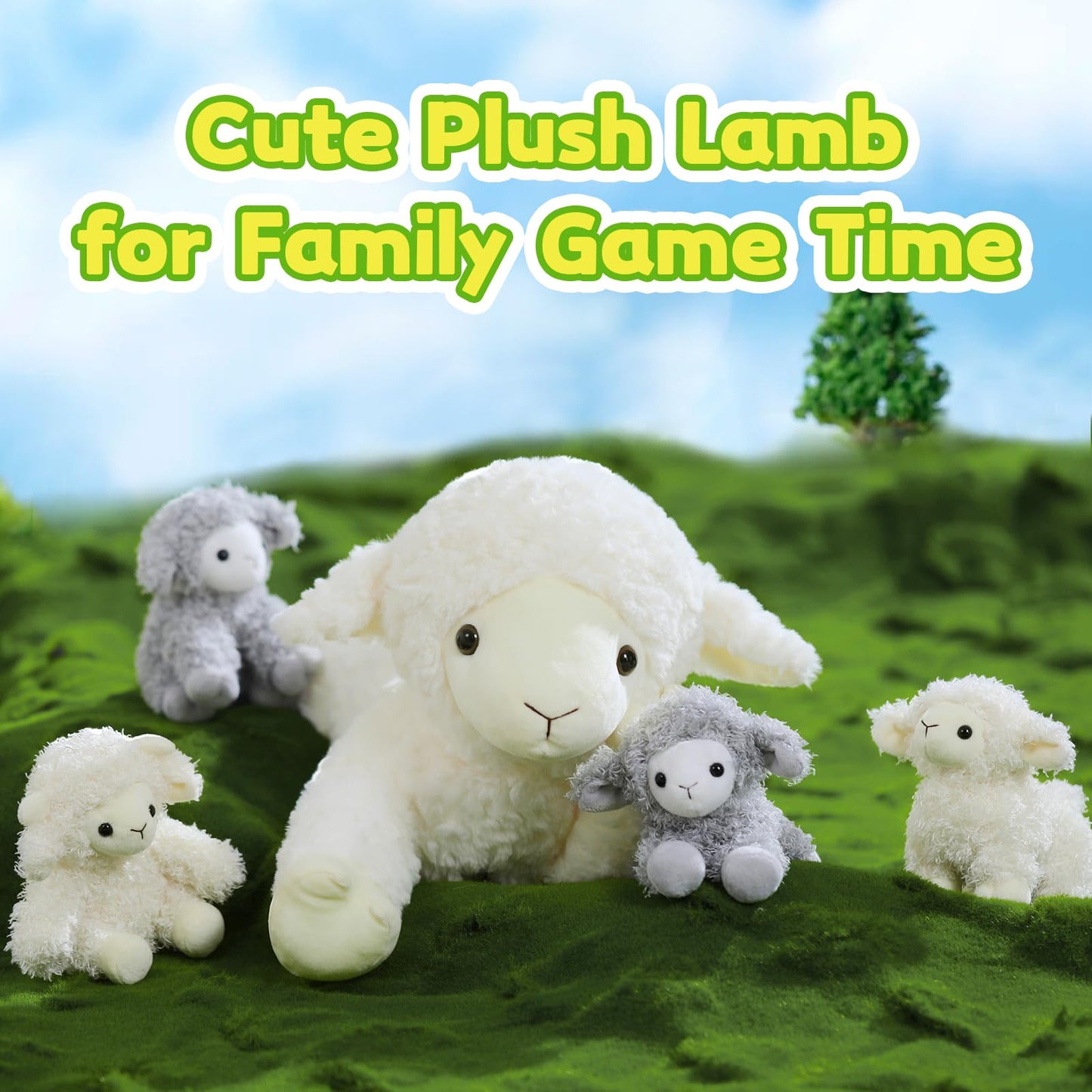 Tezituor 5Pcs Lamb Stuffed Animals Set, 20" White Plush Sheep & 4 Lamb Babies, Realistic Soft Toys for Kids