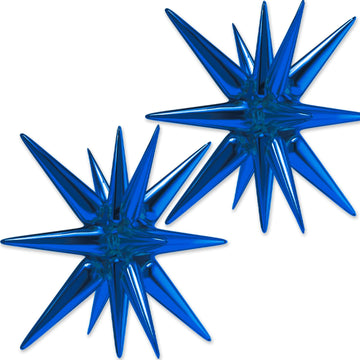 Partywoo Navy Star Balloons, 2 Pcs 42 Inch Large 14-Pointed Starburst Balloons, One-Piece Star Explosion Balloons With Ribbon, Point Star Foil Balloons, Mylar Balloons For Birthday Party Decorations