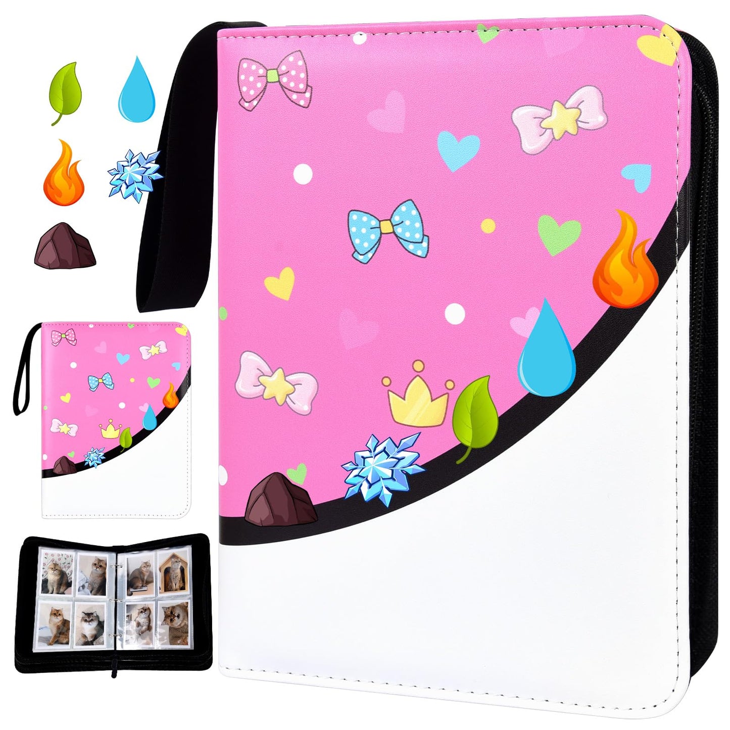 4 Pocket Trading Card Binder  Double Sided Card Album Holder  enhanced Zip Trading Card Binder with Stickers  Collector Playing Card Folder