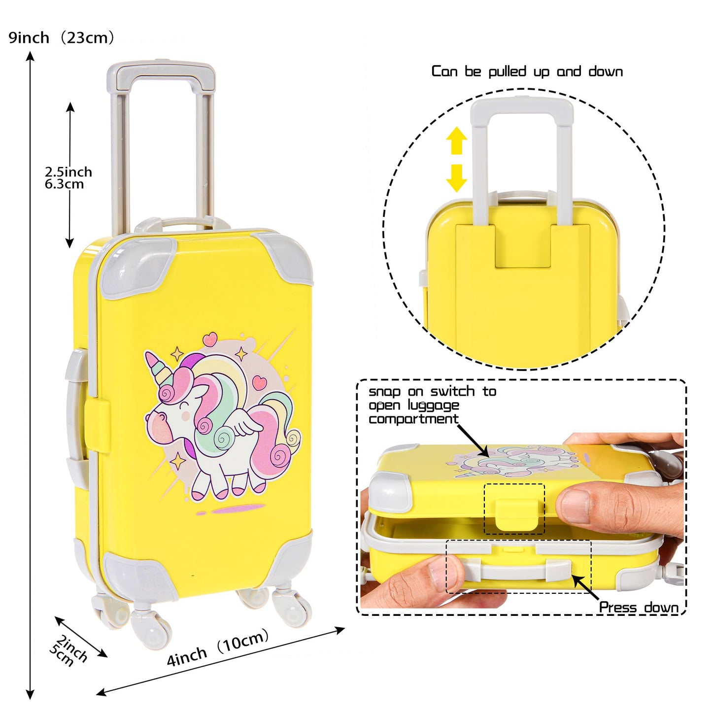 18 Inch Doll Clothes And Doll Accessories Case Luggage Travel Play Set Include Yellow Jacket, Top, Skirt, Hat, Handbag, Glasses, Bracelet... (No Doll)