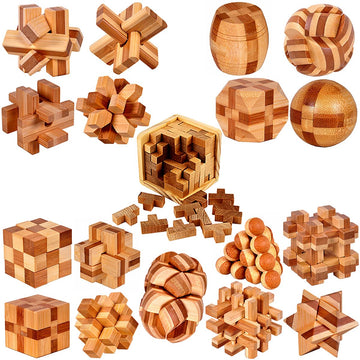 18 Pack Wooden Brain Teaser Puzzles Easter Basket Stuffers Wooden Burr Puzzles Brain Teaser Puzzle With Gift Packing Box Magic Puzzle Games Toys For Kids And Adults By Ahyuan (Bamboo)