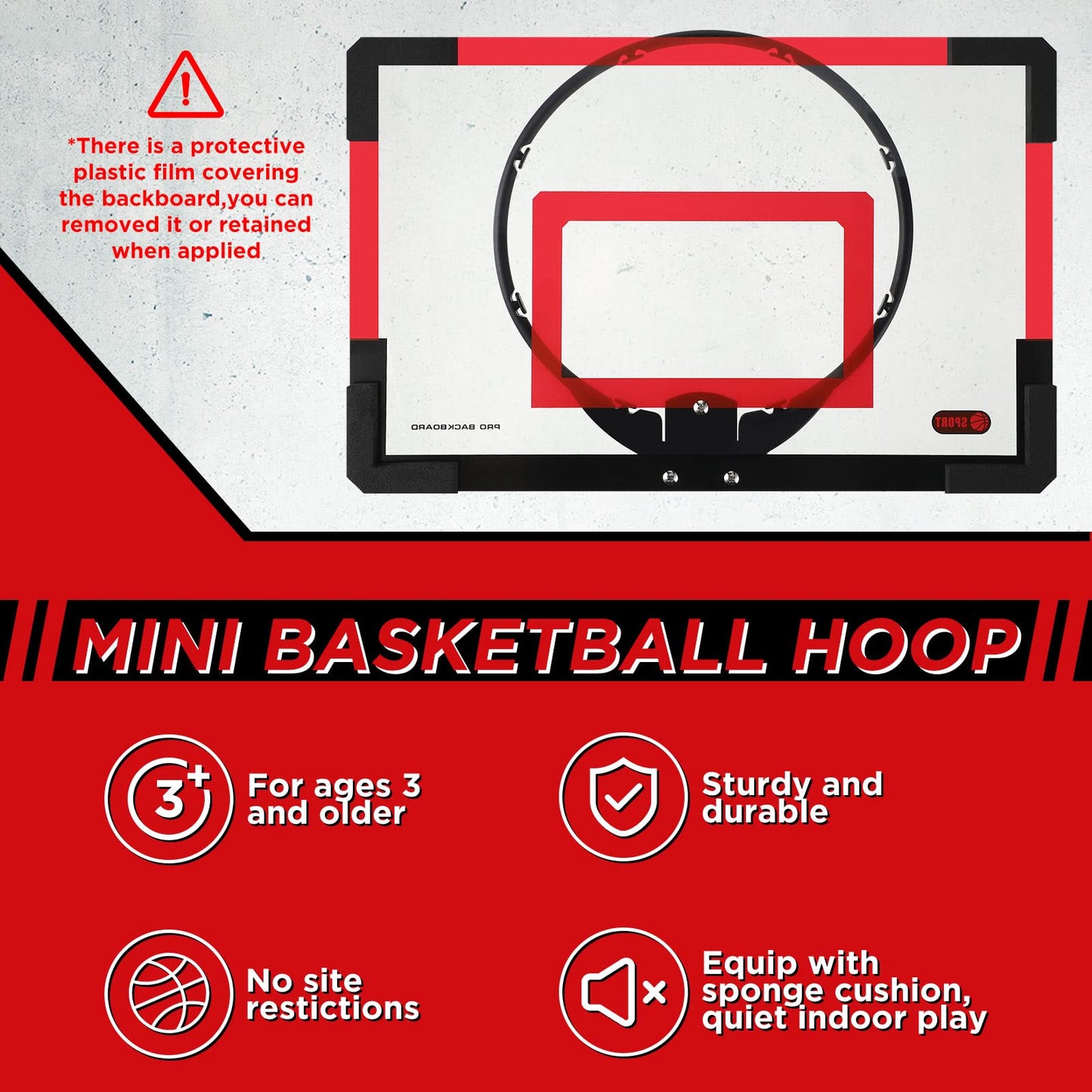 Sosation 2 Pcs Mini Basketball Hoop with 4 Basketball  Sticky Hook  Pump  Indoor No Drilling Basketball Hoop Decompress Game for Kid mature-themed Gift(Classic Style)