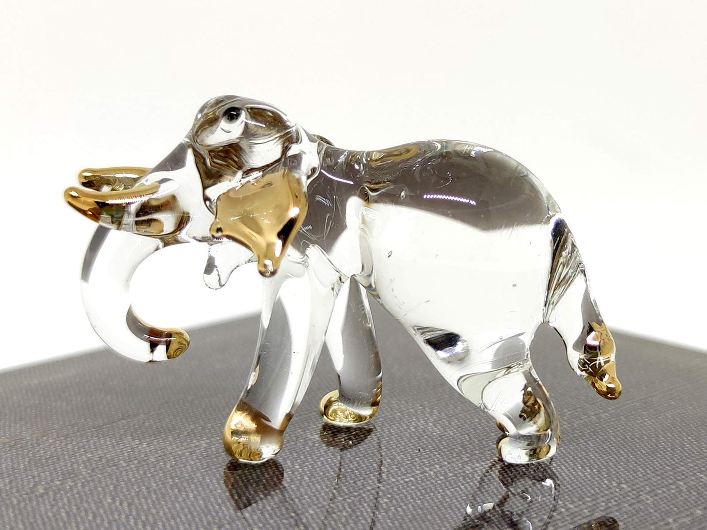Sansukjai Elephant Tiny Miniature Figurines Animals Hand Blown Glass Art Gold Trim Collectible Gift Decorate#2