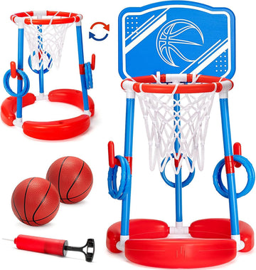 Pool Basketball Hoop, 2-In-1 Poolside Floating Pool Basketball Game, Swimming Pool Games For Kids Adults Indoor Outdoor Play, Wa