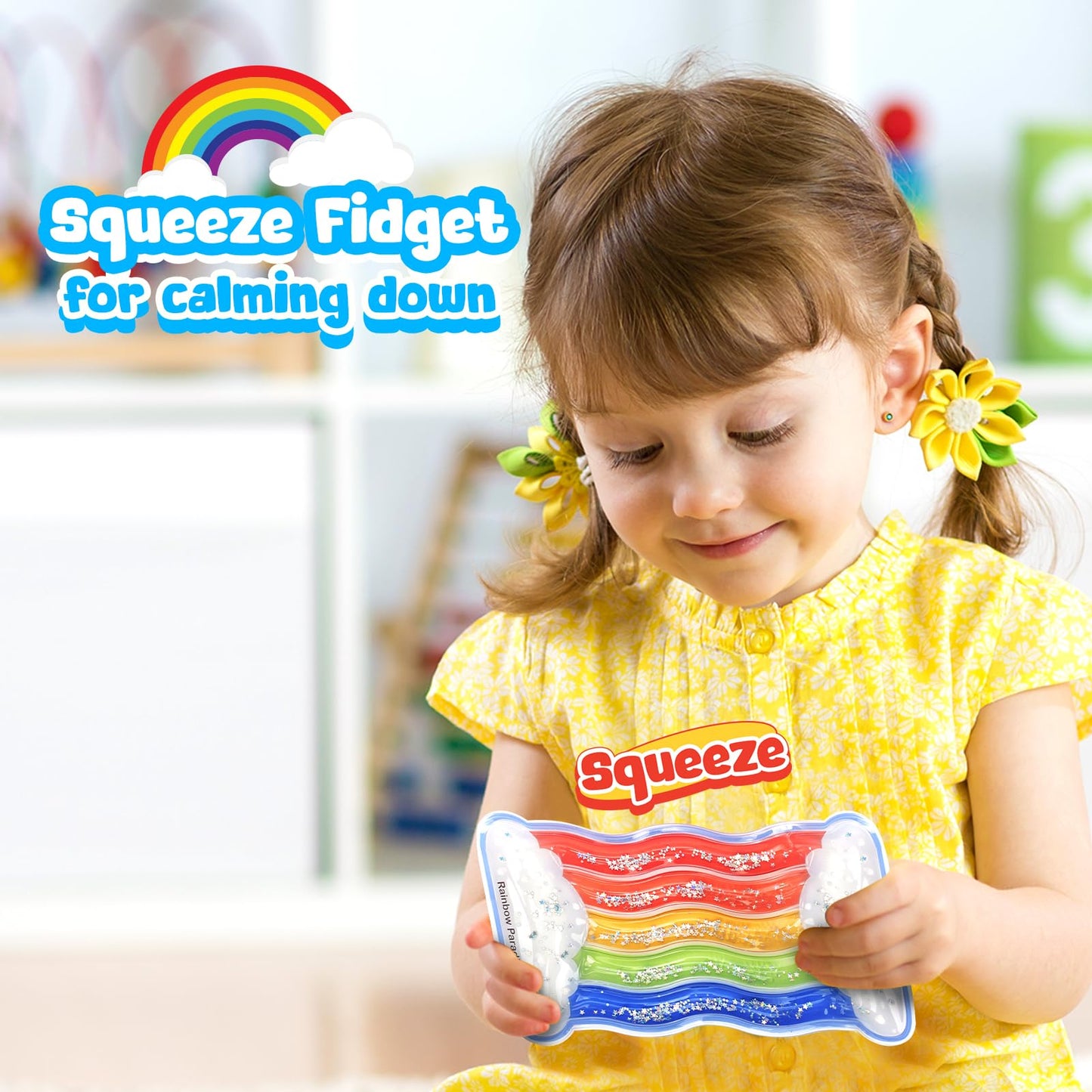 Rainbow Sensory Toys For Kids - Fidget Toys Sensory Tube For Toddlers 3 5 7, Sensory Squeeze Toys For Special Need Children, Anxiety - Road Trip, Classroom Must Haves