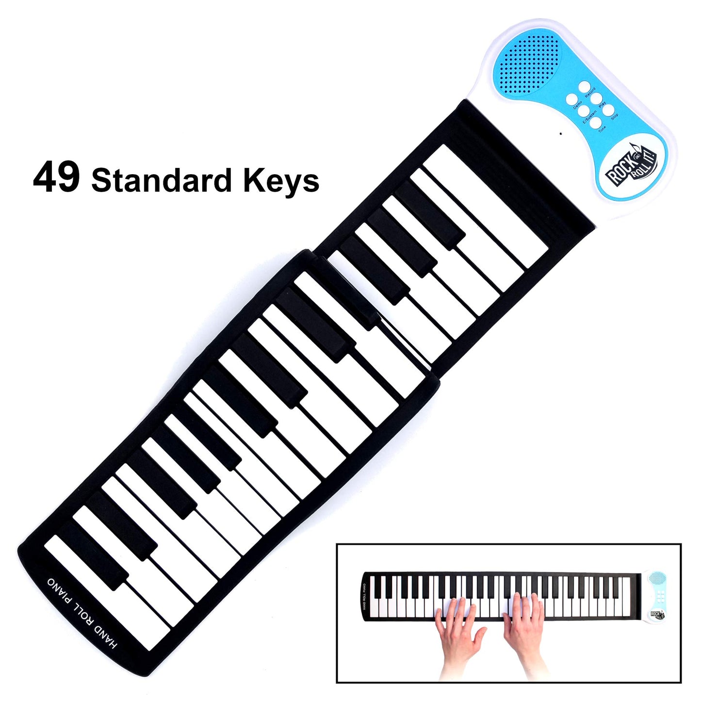 Rock And Roll It - Piano. Roll Up Flexible Classic Toy Piano Keyboard for Kids. 49 Keys Hand Roll Silicone Portable Piano Pad. F