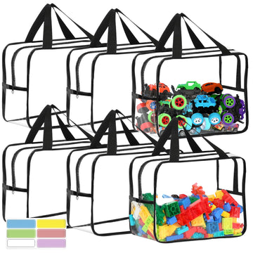 6 Packs Extra Large Toy Storage Bags 12.6  9.25  6.9In With Labels, Reusable Clear Pvc Board Game Storage, Travel Waterproof Org