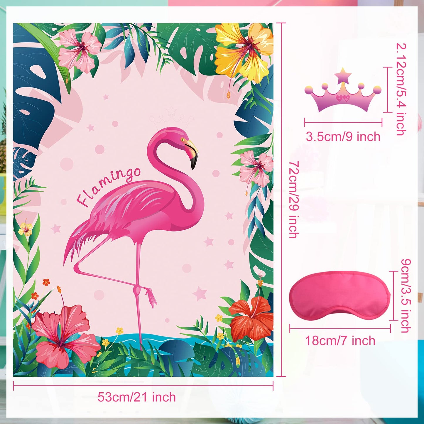 Neburora Pin The Crown On The Flamingo Party Game With 24 Crowns Stickers For Kids Flamingo Theme Party And Birthday Hawaiian Lu