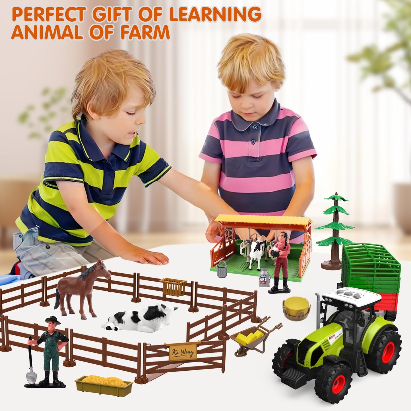 Dwi Dowellin Kids Tractor Toy Farm Playset,Toddlers Farm Vehicle Toys With Light&Sound,69 Pcs Farm Toys Set With Farm Animals Fences Farmers For Kids 3-12 Years Old Boys Girls Birthday Gift