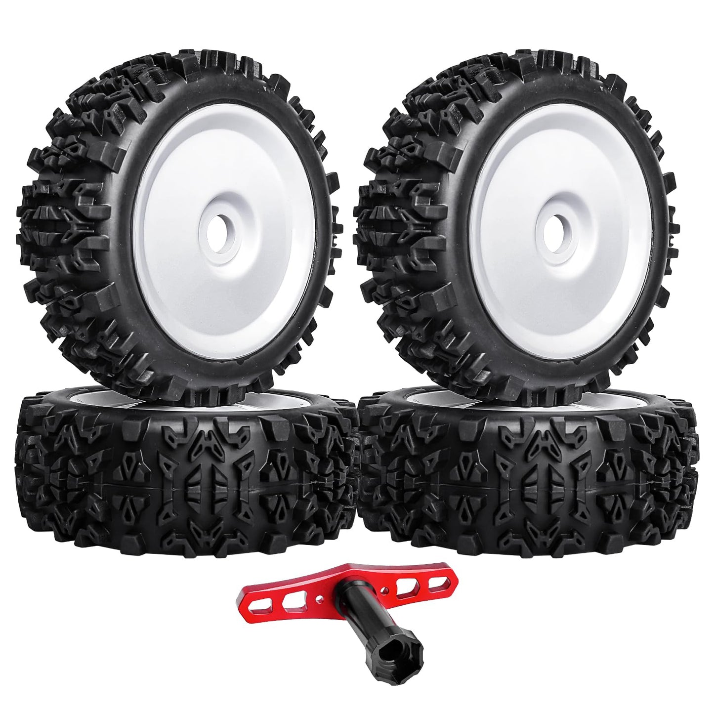 Hobbyfire PreGlued 1/8 Buggy Tires 17mm Wheels Foam Inserts w/ 17mm Wheel Wrench for Arrma Typhon 3S 6S Losi HPI Redcat Racing M