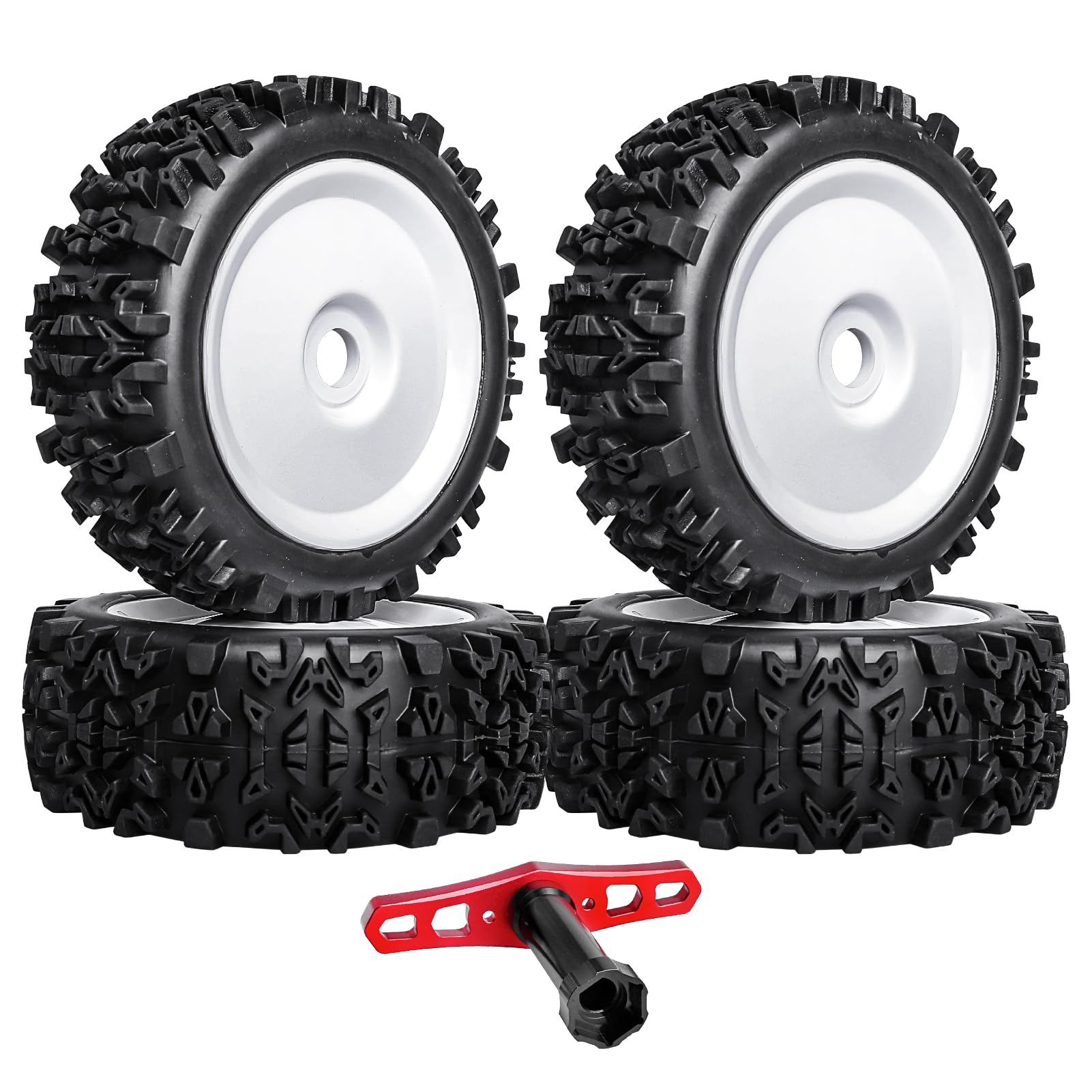Hobbyfire PreGlued 1/8 Buggy Tires 17mm Wheels Foam Inserts w/ 17mm Wheel Wrench for Arrma Typhon 3S 6S Losi HPI Redcat Racing M