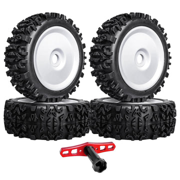 Hobbyfire PreGlued 1/8 Buggy Tires 17mm Wheels Foam Inserts w/ 17mm Wheel Wrench for Arrma Typhon 3S 6S Losi HPI Redcat Racing M