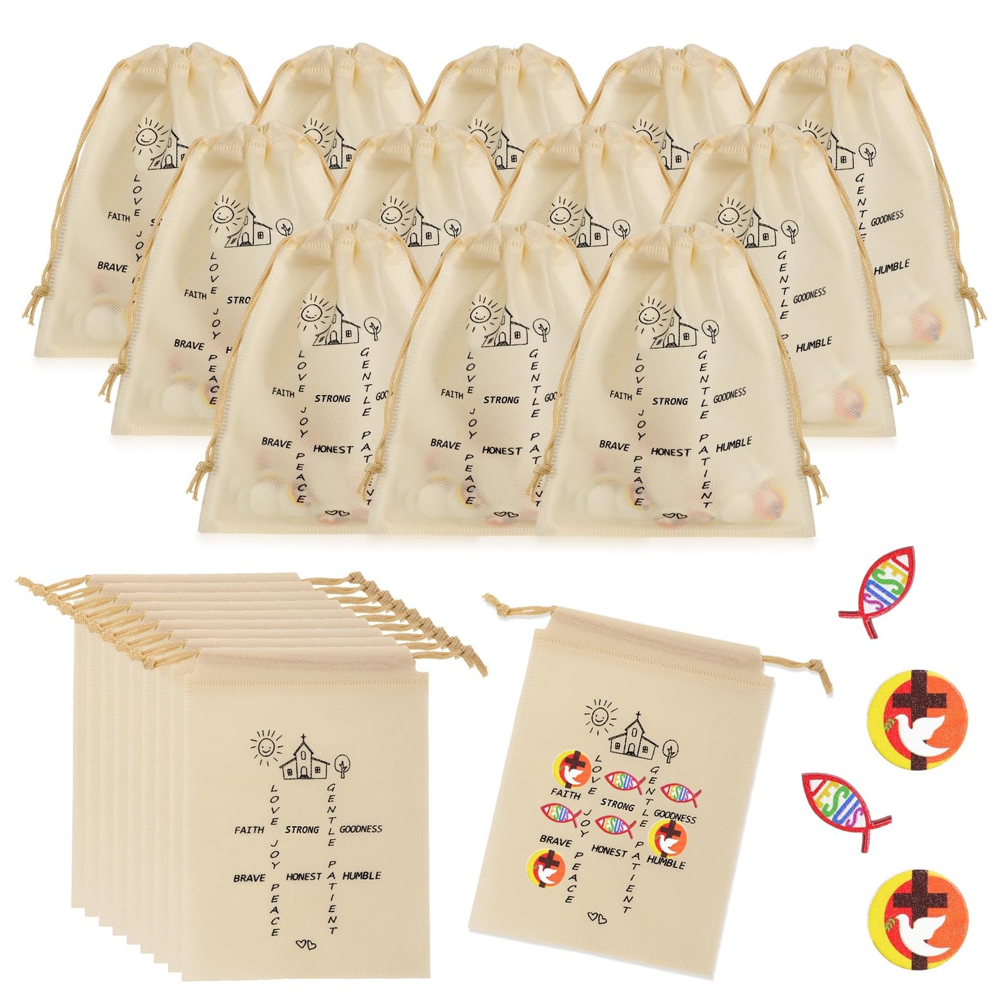 Sumind 36 Set Christian Tic Tac Toe Game Gift for Kids Religious Party Favors with Jesus Bible Mini Wooden Jesus Fish Game Draws