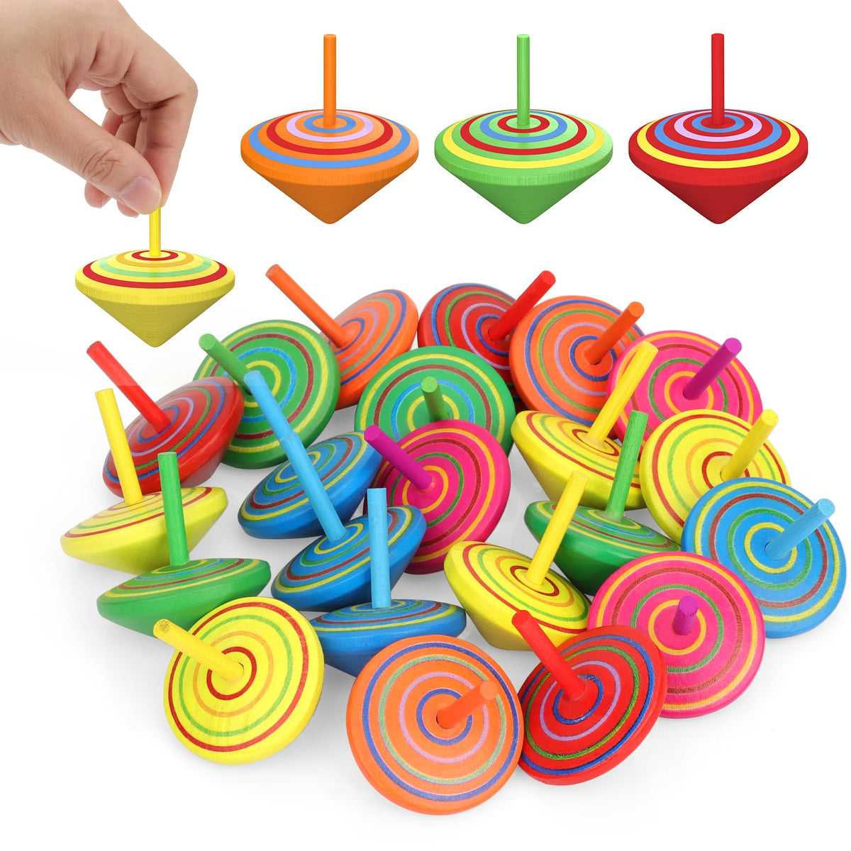 Annhao 30Piece Kids Spinning Tops, Creative Mini Wooden Spinning Top Set for Kids, Ages 37 (Multicolor, Random Color)