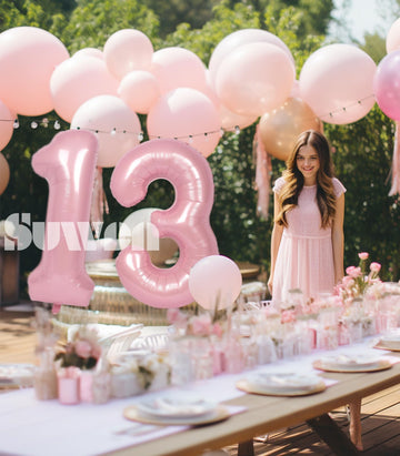 Suwen 40 Inch Pink Large 13 Number Balloons Big Foil Helium Number Balloons 0-9 Jumbo Happy 13Th Mylar Birthday Party Decoration