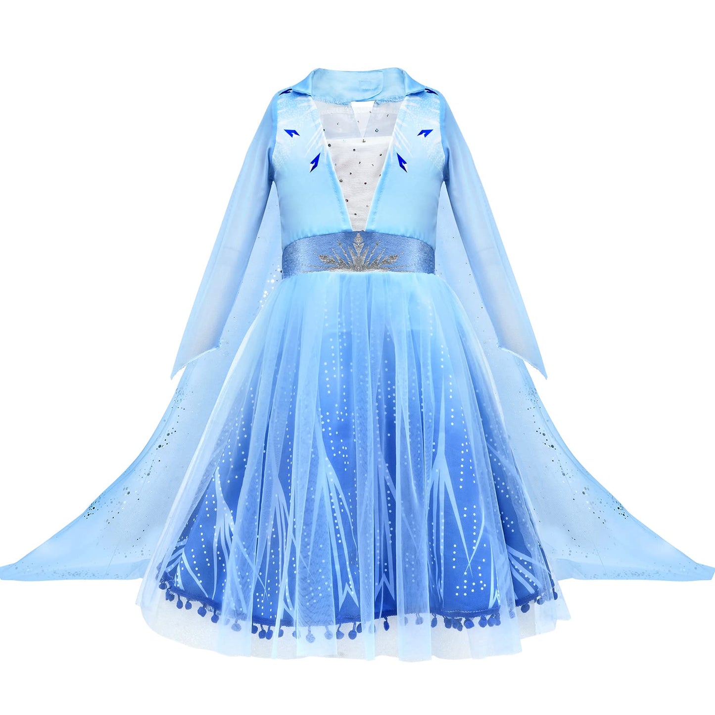 Tacobear 10Pcs Elsa Costume Dress For Girls Kids Toddler Snow Princess Dress Up Clothes For Little Girls With Elsa Accessories Gloves Crown Wands Wig Necklace For 7-8Y Kids Christmas Birthday Party