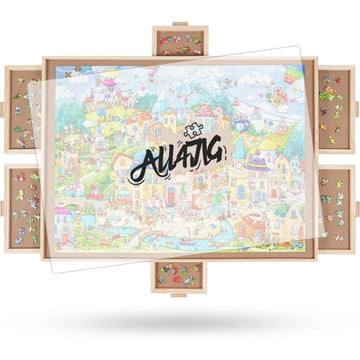 All4Jig 1000 Pieces Rotating Puzzle Board With 6 Drawers And Cover,22''X30''Portable Wooden Jigsaw Puzzle Table For Adults,Lazy