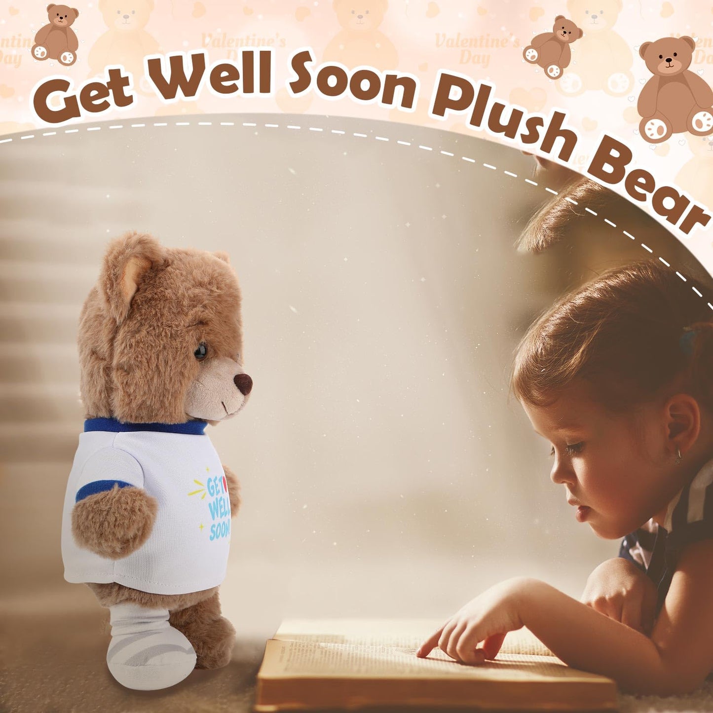 Deekin Get Well Soon Gifts for Kids Injured Recovery Bear Stuffed Animal Gifts Bear for Kids mature-themed with Broken Arm After Surgery Soft Bandage Plush 10 Inches(Brown Leg Injury)
