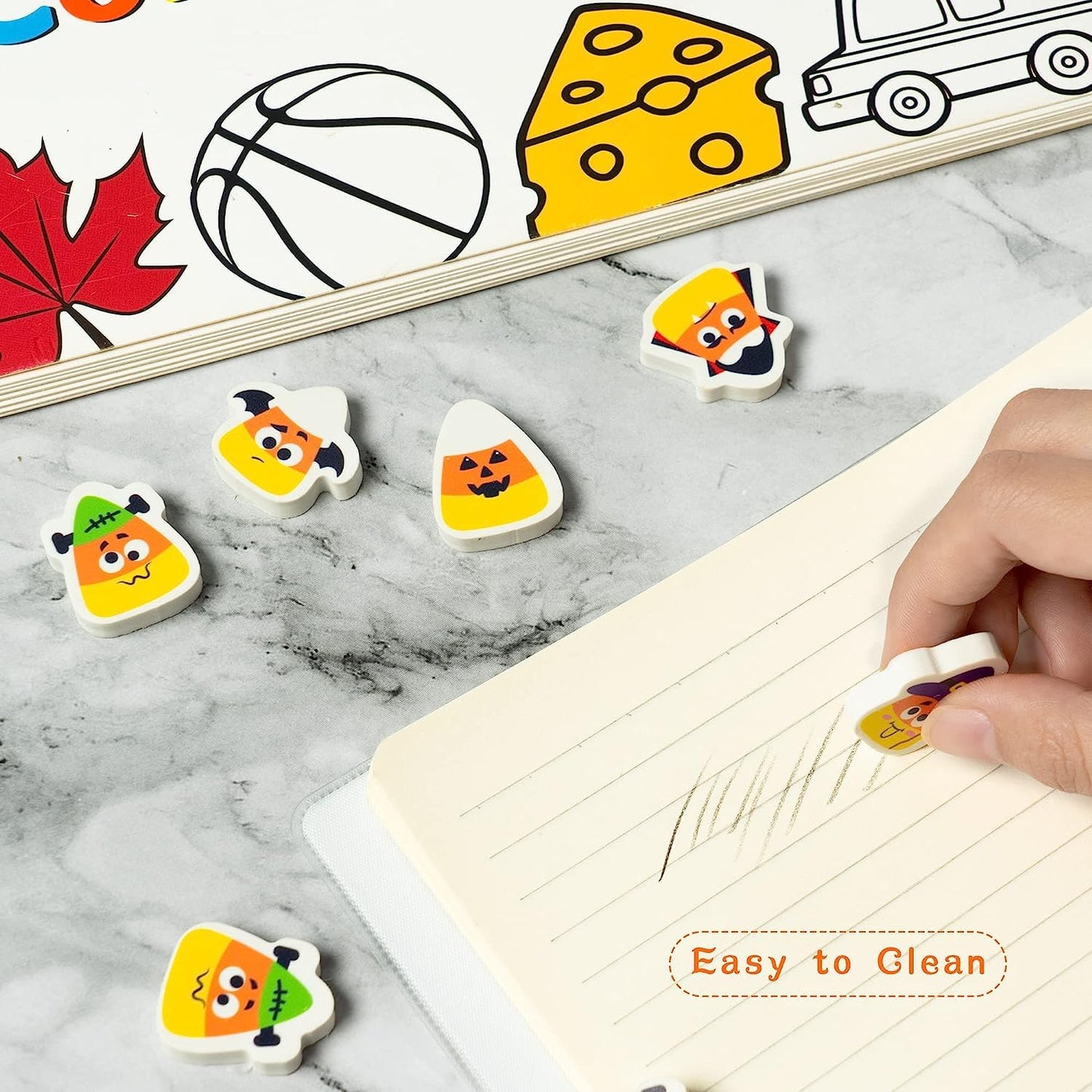 Haooryx 60PCS Halloween Candy Corn Shaped Mini Eraser for Kids Bulk, Novelty Corn Pencil Erasers 3D Desk Puzzle Erasers Pet for