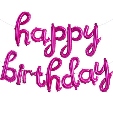 Toniful Hot Pink Happy Birthday Balloons Banner,Cursive Happy Birthday Balloons Hot Pink Birthday Decorations Hot Pink Mylar Foi