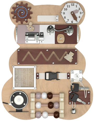 Kiddery Toys Busy Board For Toddlers - Activity Board Bear Shaped Montessori Toys For Kids - Sensory Stimulating Car & Airplane Travel Toys For Toddlers, Quiet Learning Activities For Autism