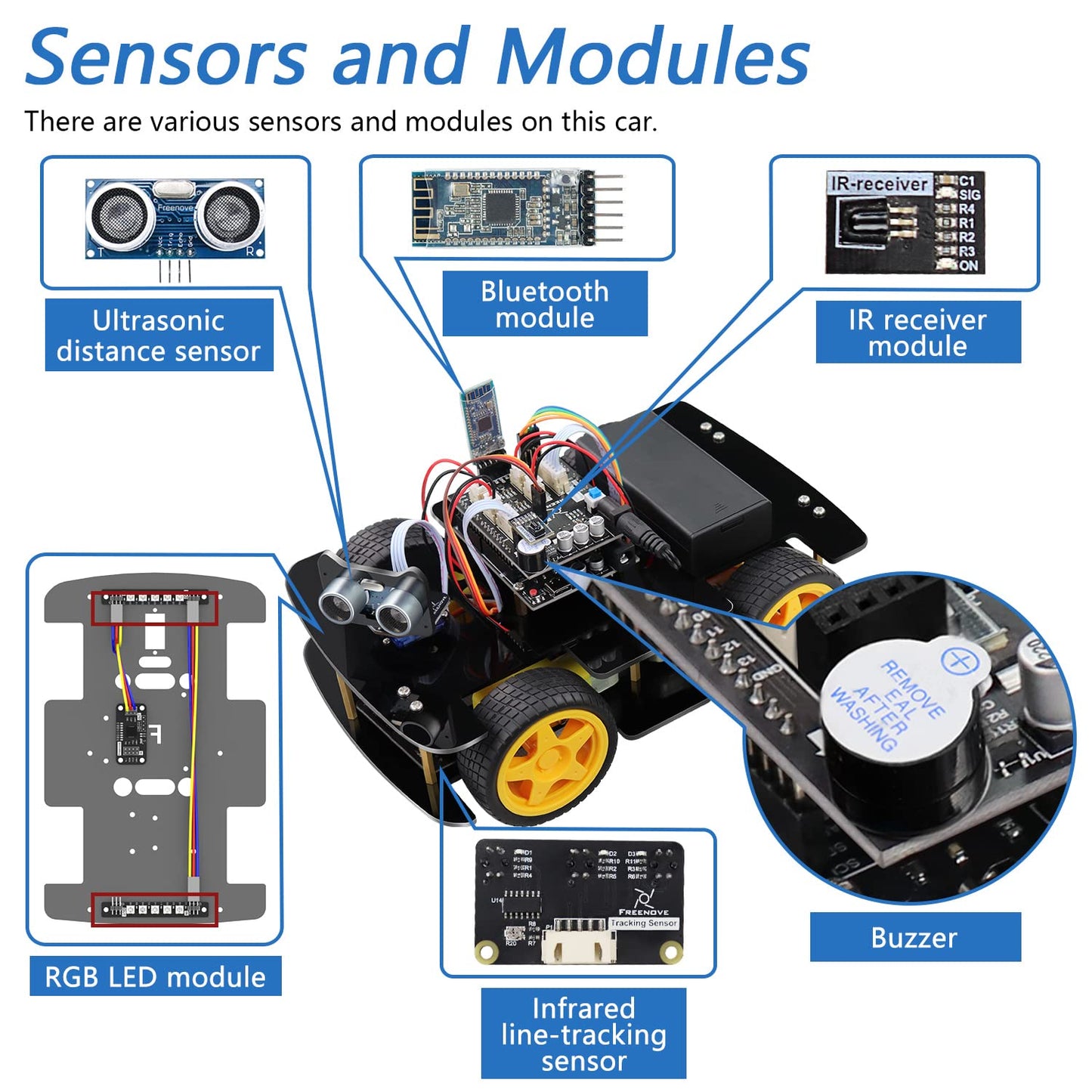 Freenove 4Wd Car Kit (Compatible With Arduino Ide), Line Tracking, Obstacle Avoidance, Ultrasonic Sensor, Wireless Control Motor