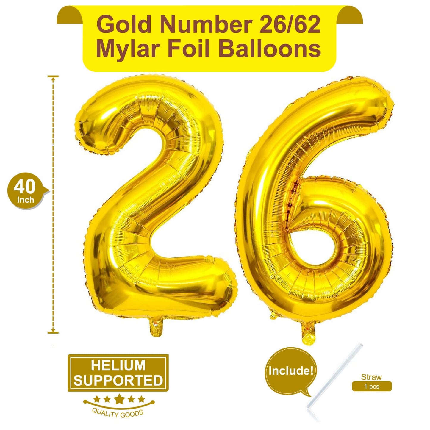 40 Inch Gold 26 Number Balloons Giant Jumbo Huge 26 Or 62 Foil Mylar Helium Number Digital Balloons Gold Birthday Mylar Digital