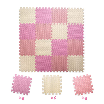 Tamiplay 16 Tiles Foam Play Mat For Baby, Soft & Safe Eva Foam Mats For Floor, Square Baby Play Mat, Solid Colored Kids Foam Puzzle Floor Mat, 47X47 Play Mat For Playpen(Beige/Pink/Loli Pink)