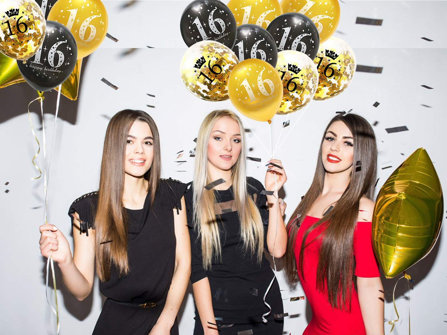 Jonhamwelbor Sweet 16Th Birthday Balloons Gold And Black Party Decorations 15 Pack 12 Inch Latex And Confetti Balloon Printed Wi