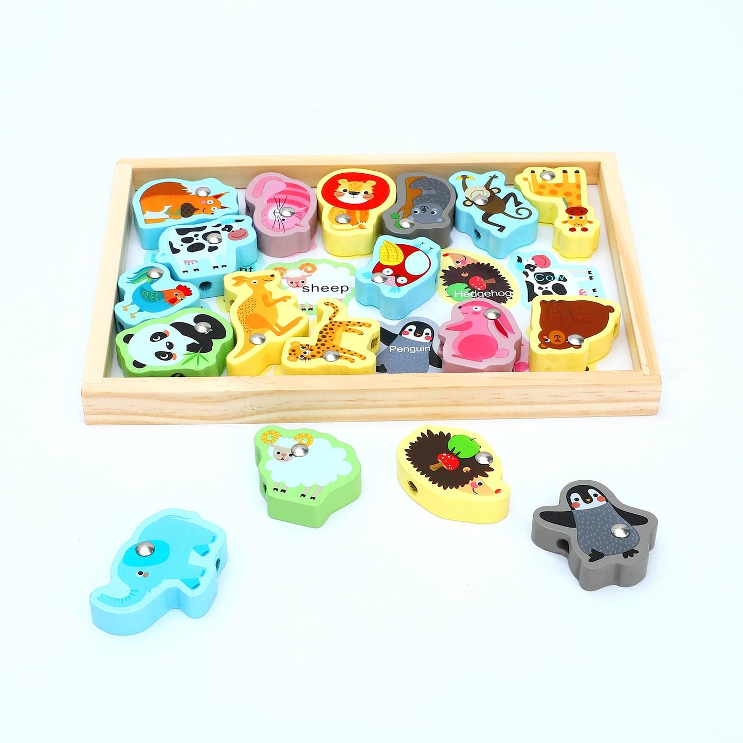 ONEST 18 Pieces Magnetic Fishing Game for Kids Wooden Magnet Fishing Game Wooden Magnetic Toys for Kindergarten Preschool Girl B
