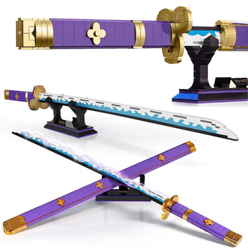 HIGH GODO Anime Cosplay decorative replica blades Building Set  936 Piece One Purple Enma Zoro decorative replica blade 38.8IN with Scabbard and Bracket for mature-themeds and Kid 8+ (Roronoa Zoro Yamato decorative replica blade)