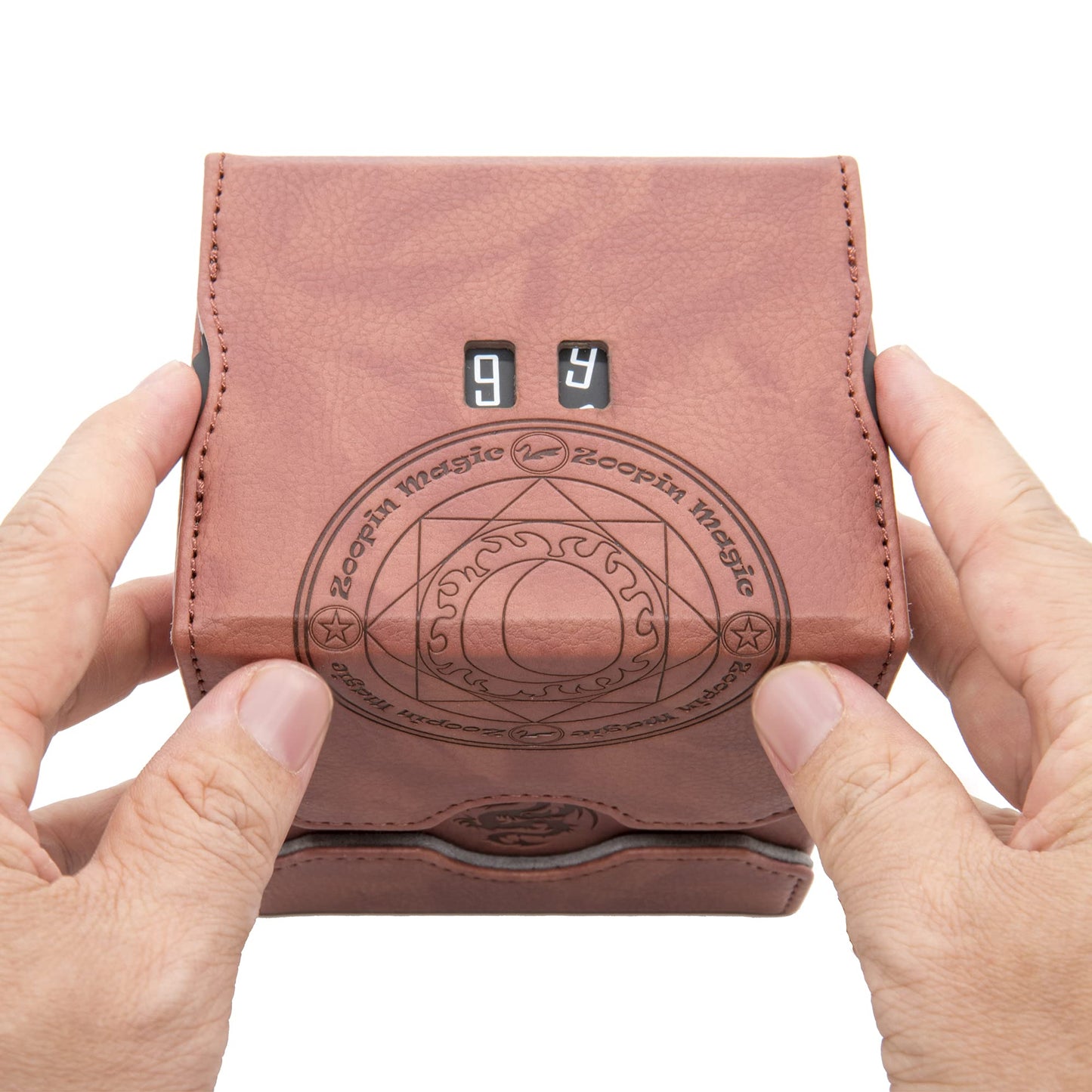 Zoopin Leather Deck Box With Built-In Spinning Life Counter, Brown For Mtg,Yugioh,Pokeman,Tes Legacy,Munchkins Ccg Decks And Als