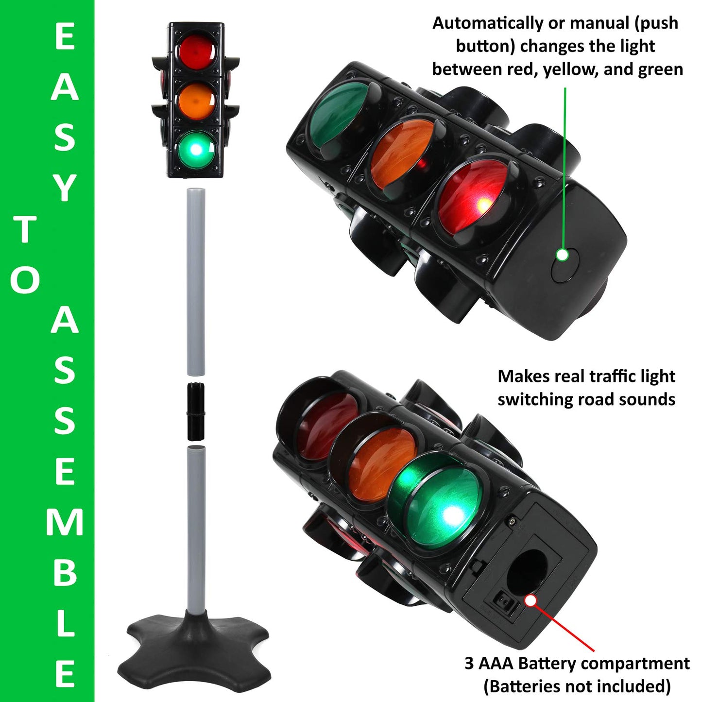 Kiddie Play Traffic Light Toy Set with 5 Street Signs, Multicolor, Model KT9326, Durable Plastic for Kids