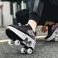 Wedsf Double-Row Deform Wheel Walking Shoes, 2 in 1 Roller Skates, US 5.5, Black Powder, Ethylene Vinyl Acetate Material