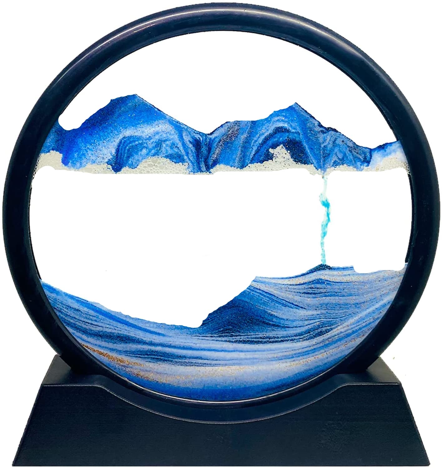 Moving Sand Art Picture, Round Glass 3D Deep Sea Sandscape In Motion Display, Flowing Sand Frame, Sensory Relaxing Desktop Home Office Work Desk Decor