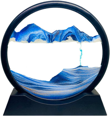 Moving Sand Art Picture, Round Glass 3D Deep Sea Sandscape In Motion Display, Flowing Sand Frame, Sensory Relaxing Desktop Home Office Work Desk Decor