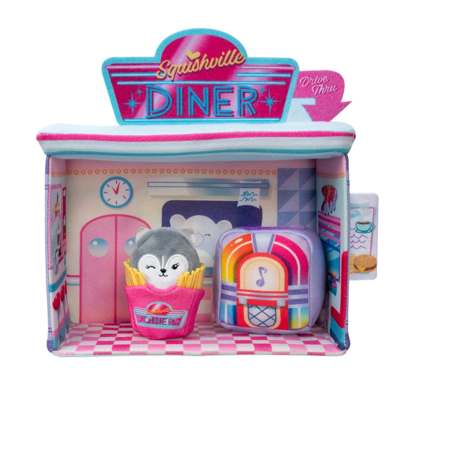 Squishville By Original Squishmallows Darling Diner Playset - Includes 2-Inch Heidi The Husky Plush, Jukebox, French Fries, And Diner Playscene - Toys For Kids