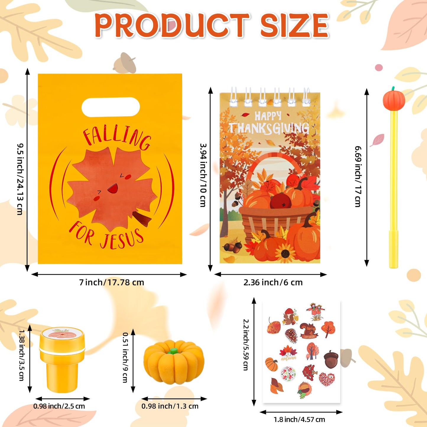 Saypacck 130 Pcs Fall Party Favors Thanksgiving Christian Party Gifts Pumpkin Maple Stationery Set Juses Treat Bags Fillers Mini