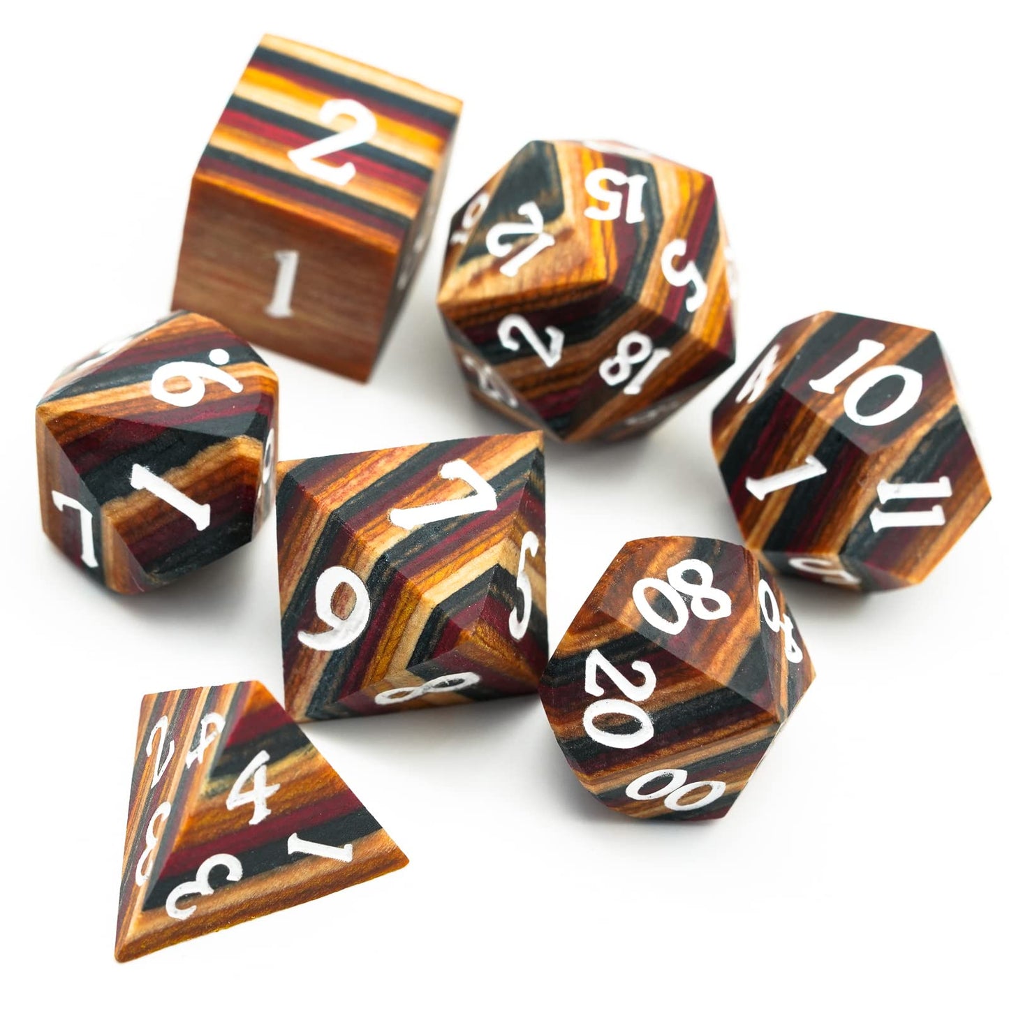 HDdais DND Dice Set 7PCS Wood Polyhedral Dice Set D&D with Metal Box for RPG Dungeons and Dragons Role Playing Tabletop Games (Y