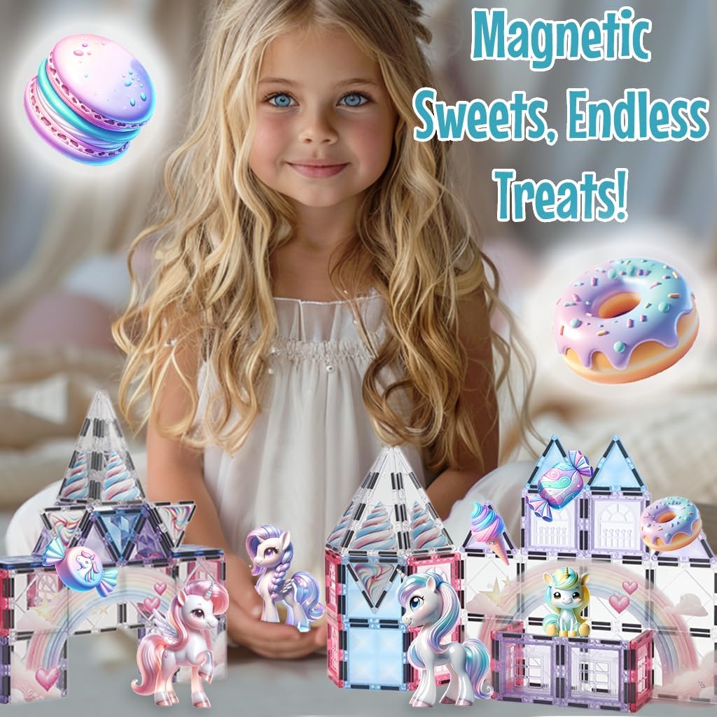 Little Pi Unicorn Toys For Girls Age 4-6 - Unicorn Magnetic Tiles Frozen Toys For Girls Age 4-7 - 3 Year Old Girl Gifts 4 Year Old Girl Birthday Gifts Magnetic Blocks Age 3 4 5 6 7 8