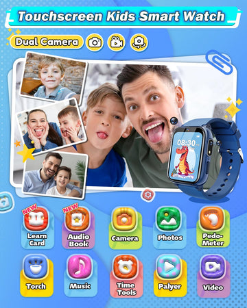 Sueseip Kids Watch For Boys Toys Age 6-8, Hd Touchscreen Dual Cameras Smart Watch For Kids Boys Ages 5-7, Kids Toys With 26 Games Learn Card Audio Story For 6 7 8 9 10 Year Old Boys Birthday Gifts